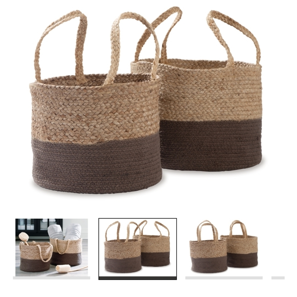 Two-Tone Decorative Boho Basket Set Of 2 In Charcoal Gray and Brown - Picture 2 of 6
